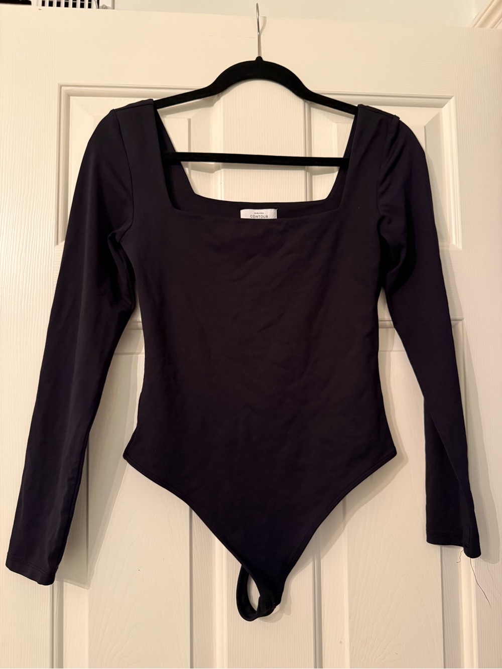 Babaton Black Long-Sleeve Square Neck Bodysuit